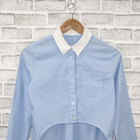 Jonathan Simkhai Women's Hi low Cropped front Oxford Shirt in Blue size Small - Picture 7 of 9